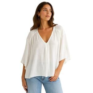 H&M Anna Glover White Textured Blouse Flowy V-Neck Size 12 NWT